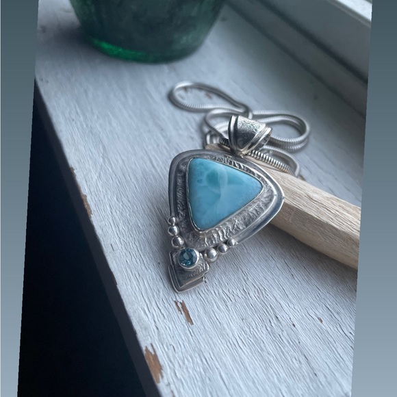 Larimar Pendant Sterling Silver Blue Tourmaline - Picture 3 of 3